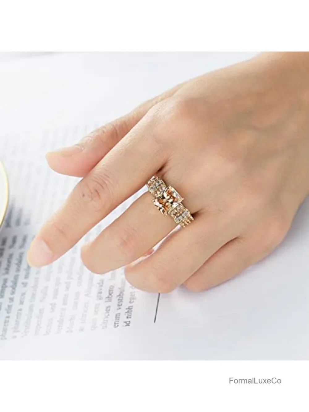 Square Halo 14k Yellow Gold Plated Cubic Zirconia Statement Ring for Women